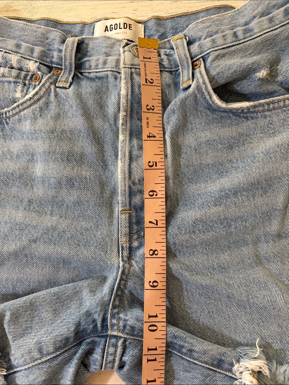 Agolde Parker Long High-Rise Distressed Denim Shorts - Picture 13 of 14
